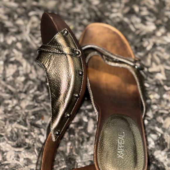 Xappeal Metallic Gold Mules with Button Detail - Picture 4 of 12